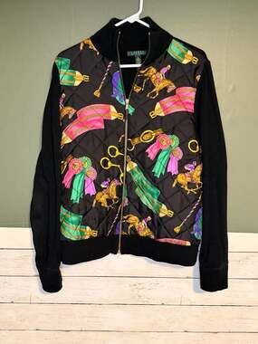 Lauren Ralph Lauren Equestrian XL Full Zip Jacket Quilted Silk Sweater All Over